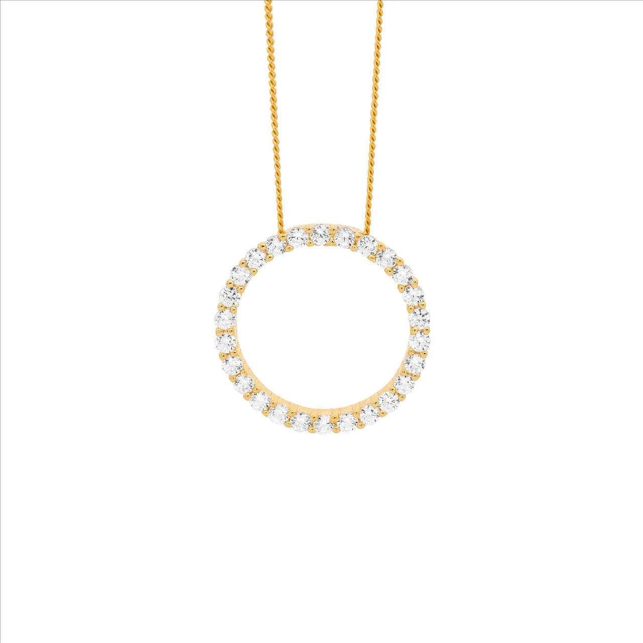 Cubic Zirconia Circle Pendant Sterling Silver Yellow Gold Plated