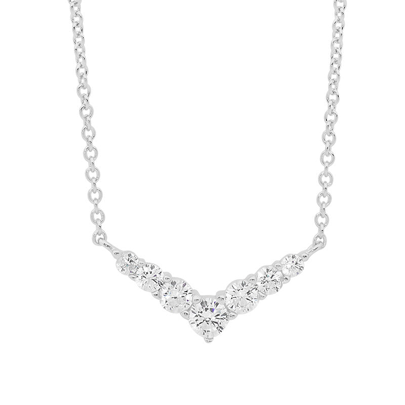 Sterling Silver V Shape Cubic Zirconia Pendant with attached Chain