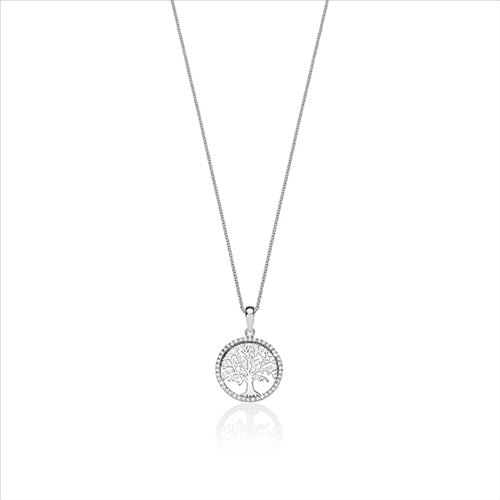 Cubic Zirconia Silver Tree Of Life Necklace