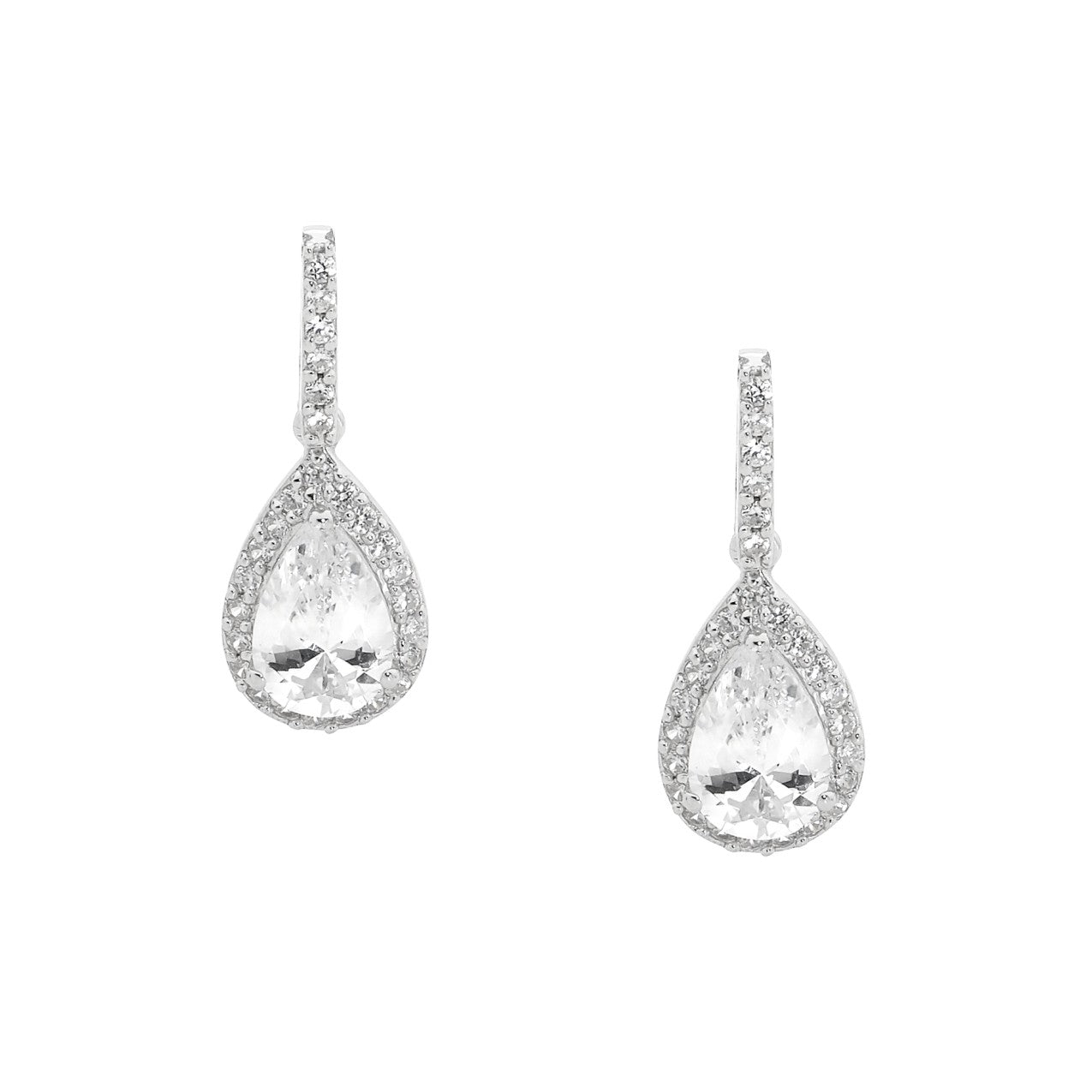 Cubic Zirconia Pear Drop Earrings Sterling Silver