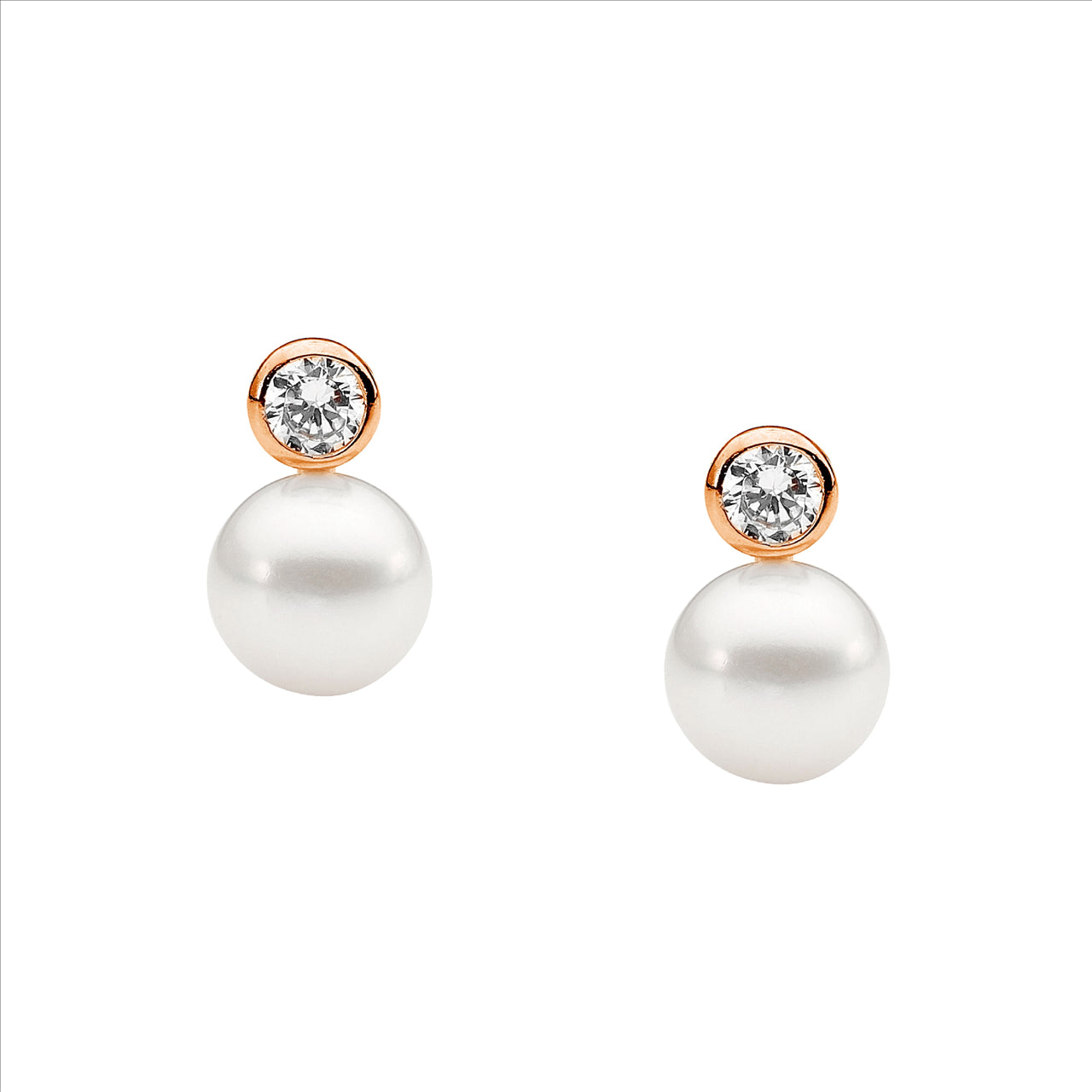 Freshwater Pearl & Cubic Zirconia Earrings Sterling Silver Rose Gold Plated