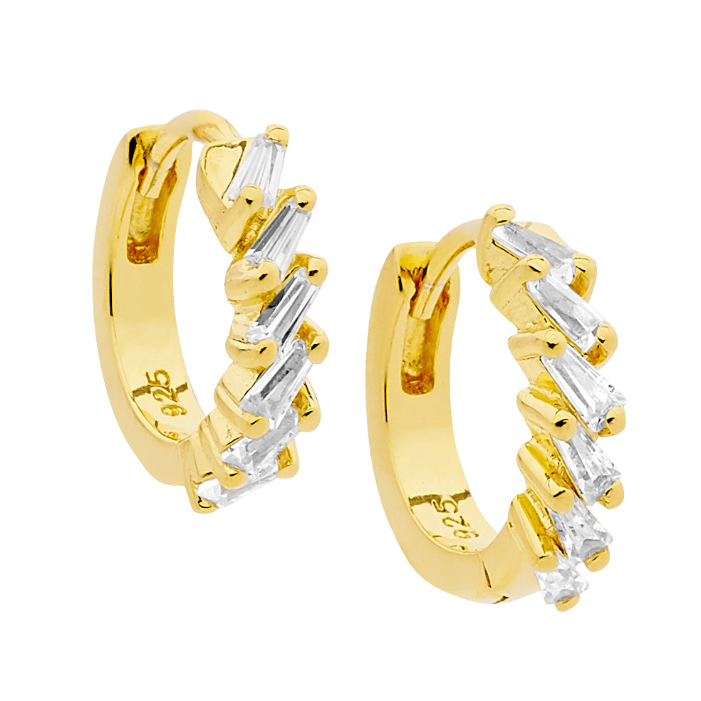 Yellow Gold Plated Sterling Silver Cubic Zirconia Huggie Earrings