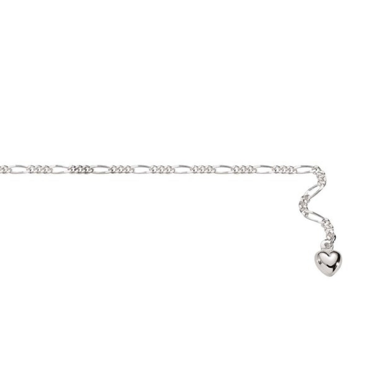 Anklet Silver polished puffed heart charm 26cm