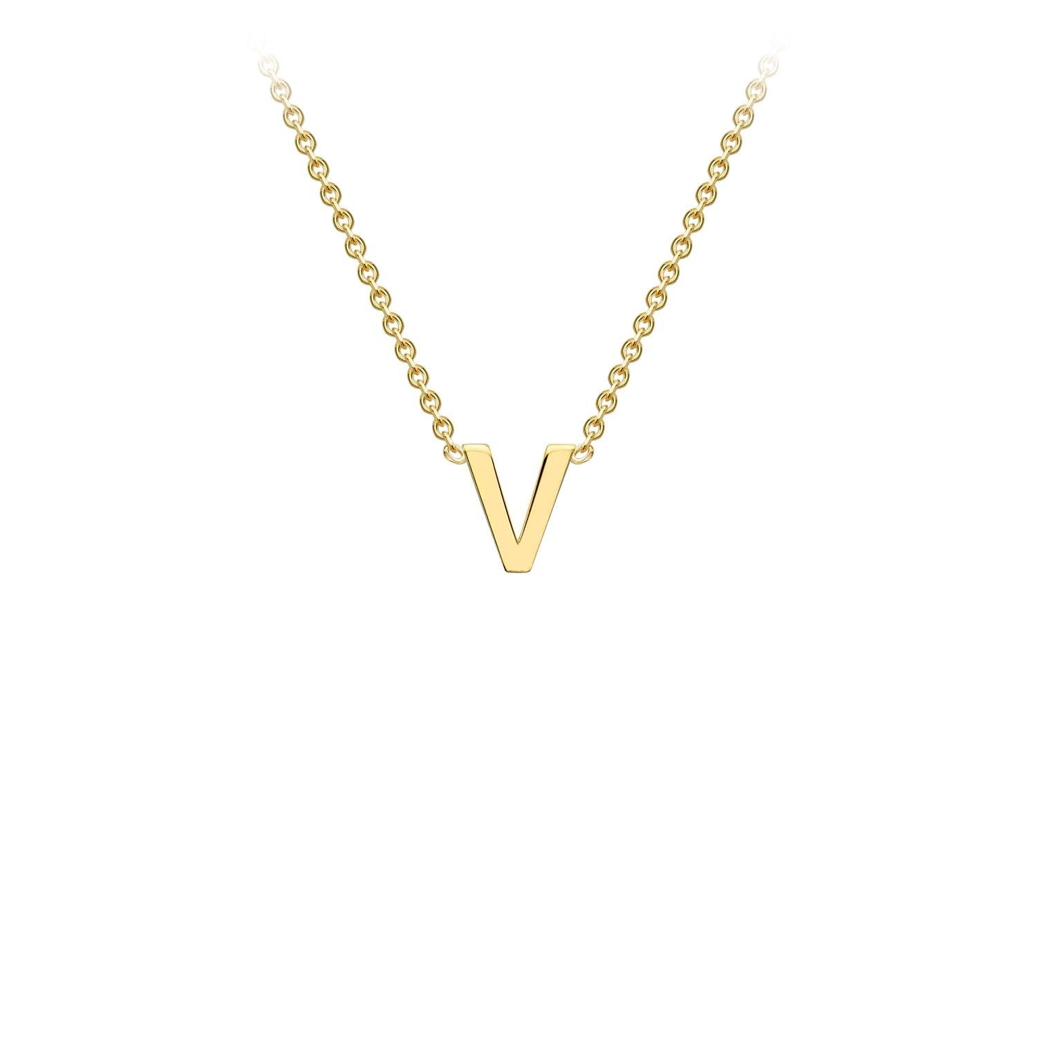 9ct Yellow Gold 'V' Petite Initial Adjustable Letter Necklace 38/43cm