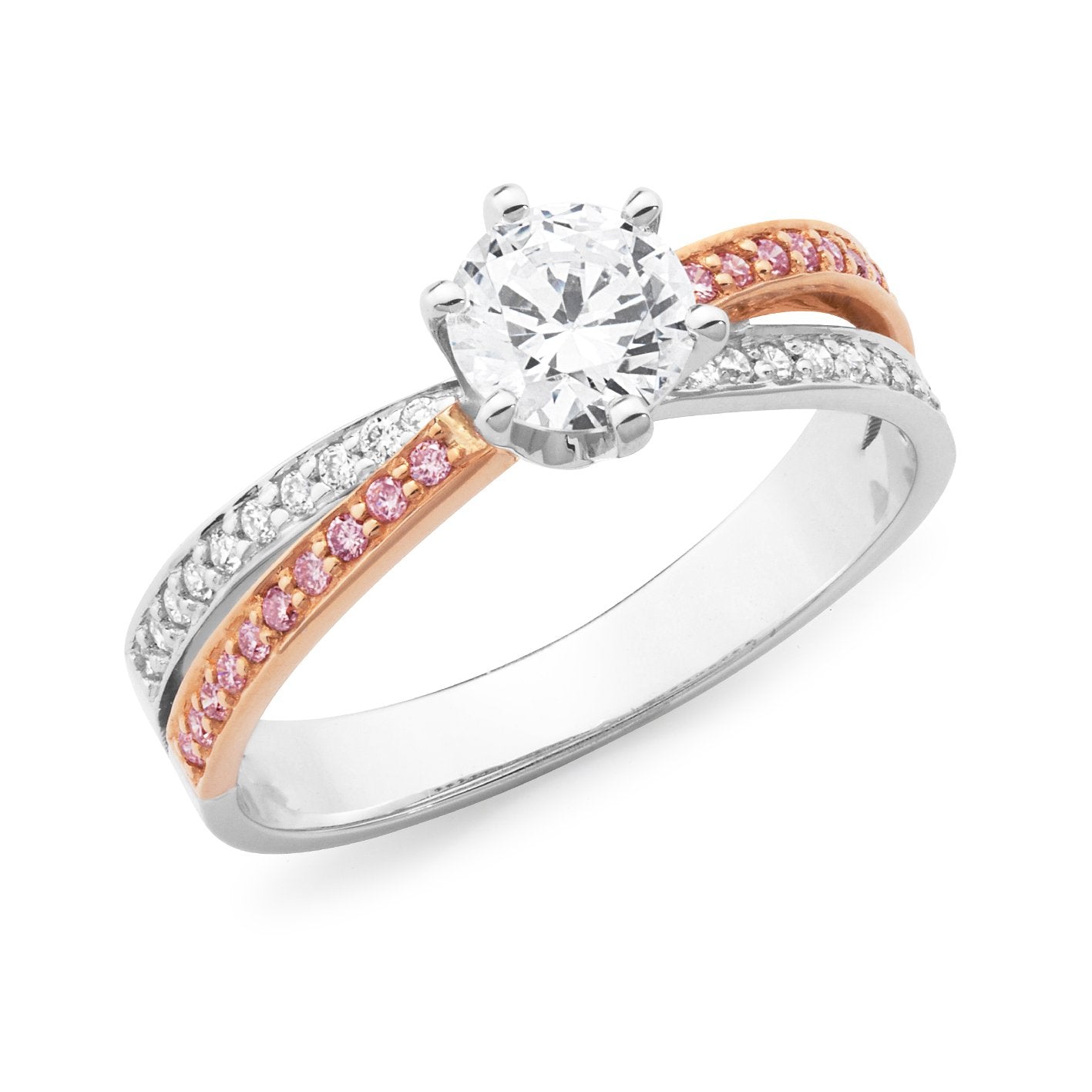 PINK CAVIAR 0.70ct White Round Brilliant Cut & Pink Diamond Engagement Ring in 18ct White Gold
