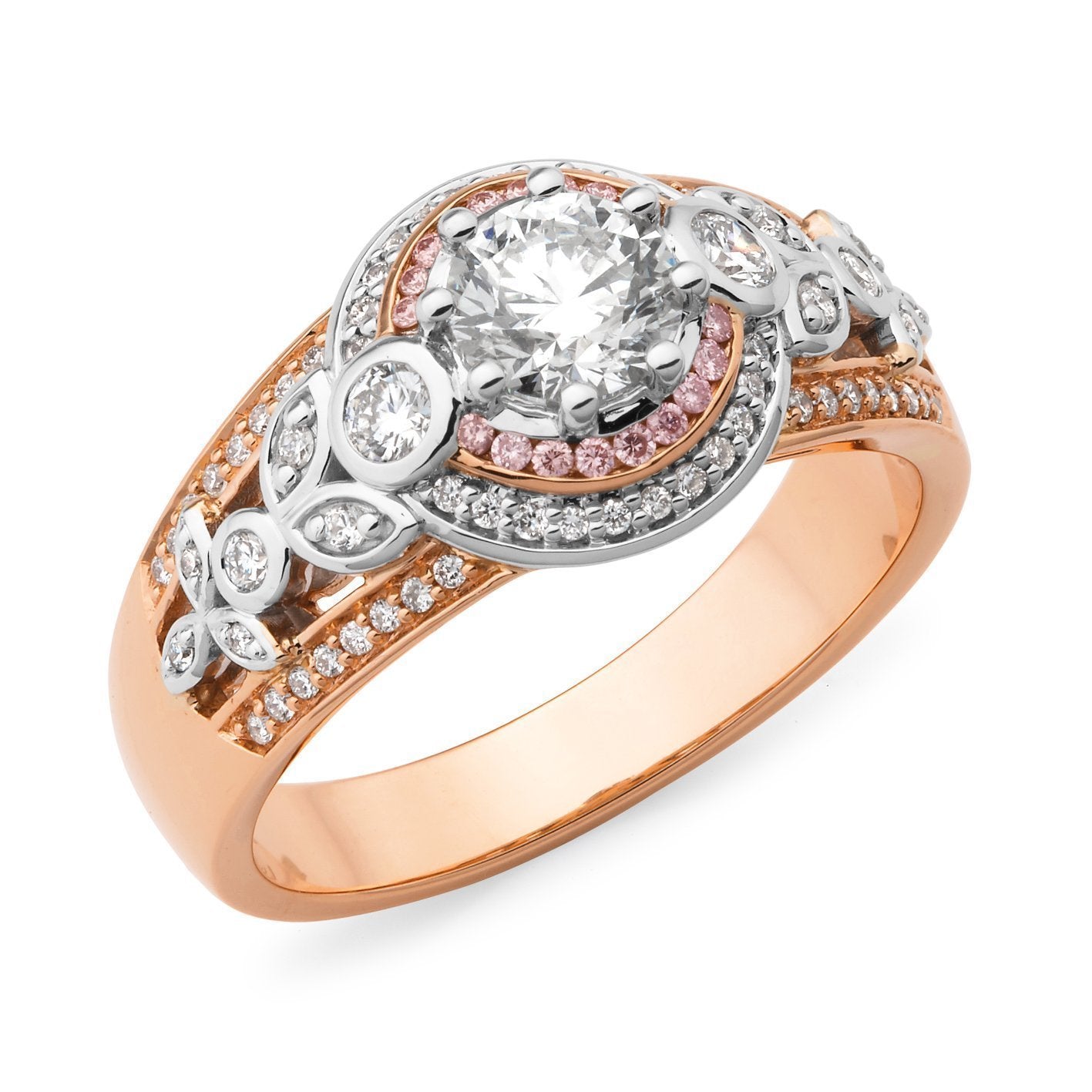 PINK CAVIAR 1.26ct White Round Brilliant & Pink Diamond Engagement Ring in 9ct Rose Gold