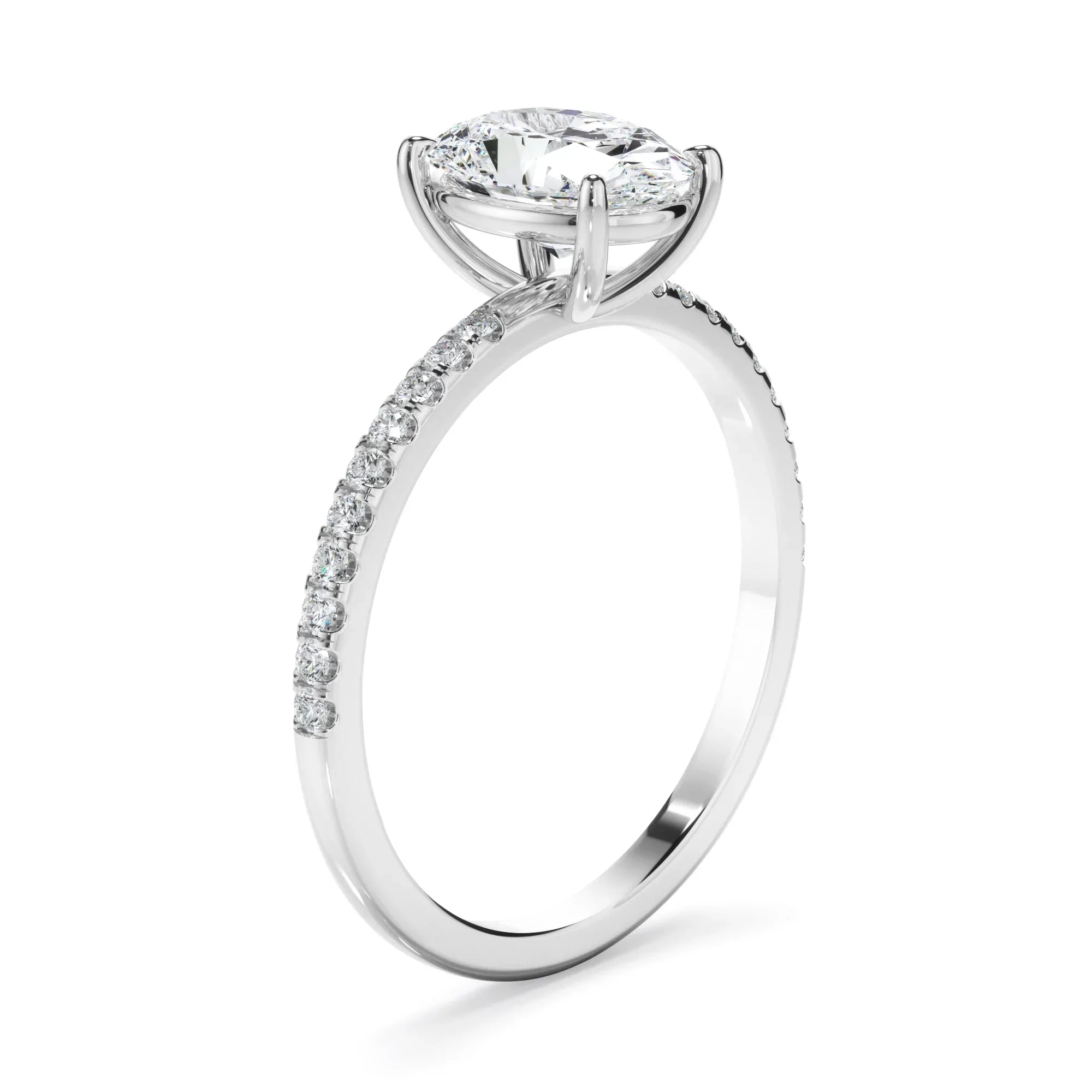 Oval Cut Diamond Solitaire Engagement Ring With Pave Band