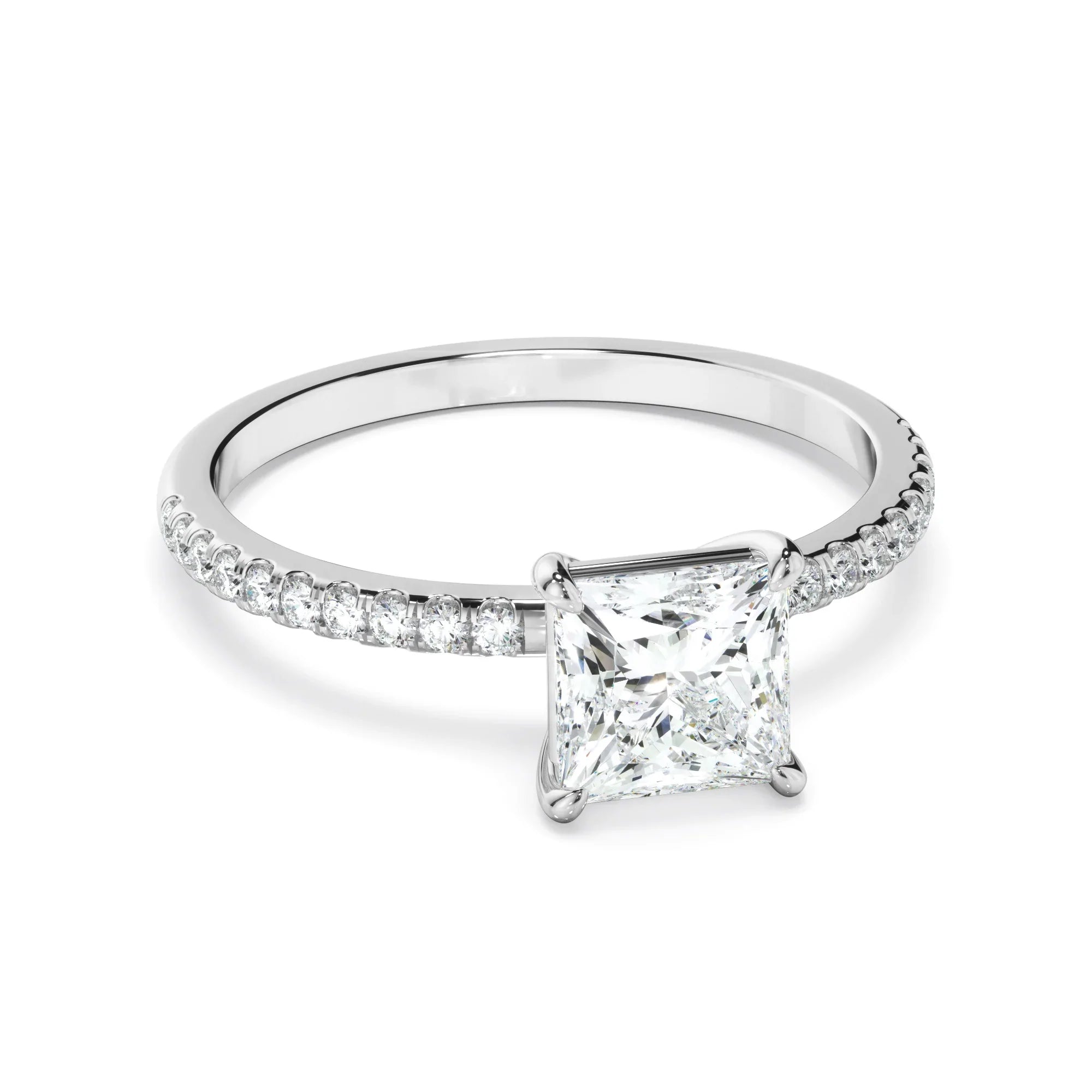 Princess Cut Diamond Solitaire Engagement Ring With Pave Band