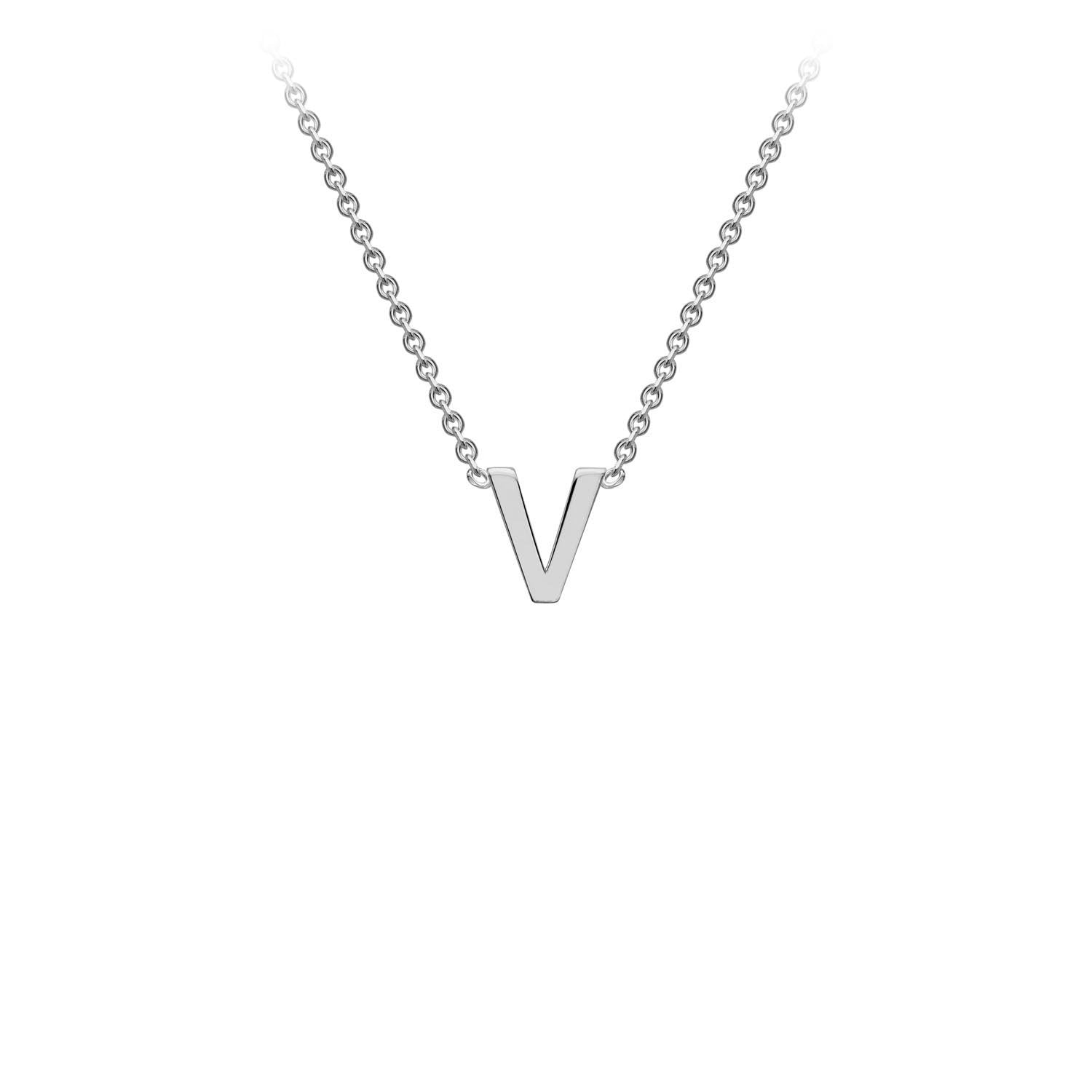 9ct White Gold 'V' Petite Initial Adjustable Letter Necklace 38/43cm
