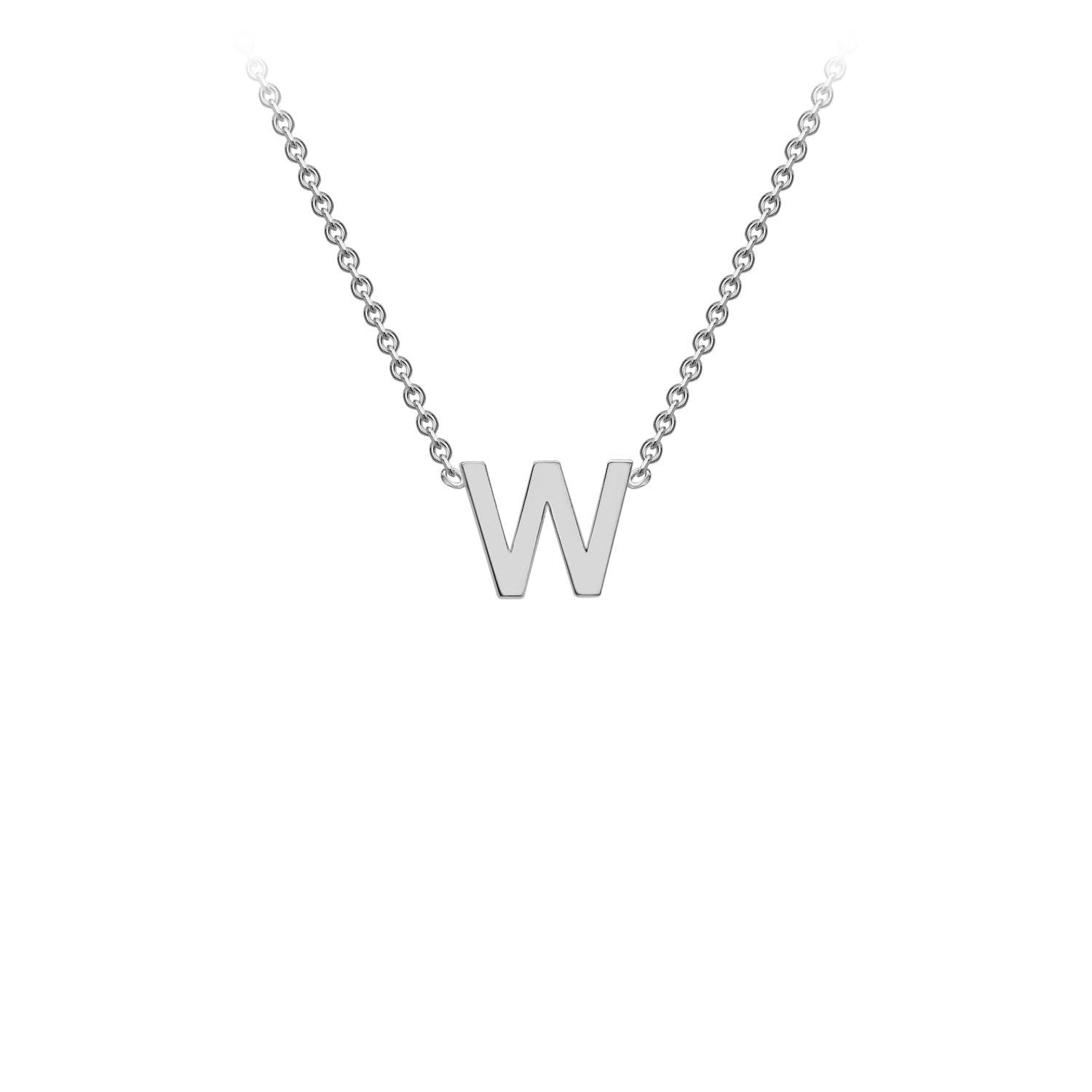 9ct White Gold 'W' Petite Initial Adjustable Letter Necklace 38/43cm