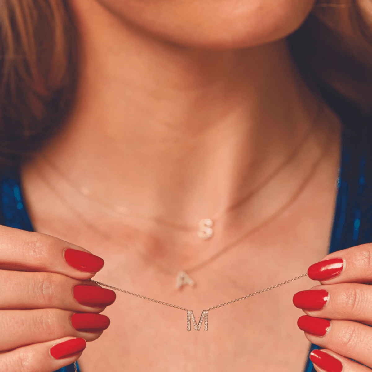 9ct White Gold Diamond Initial 'M' Necklace