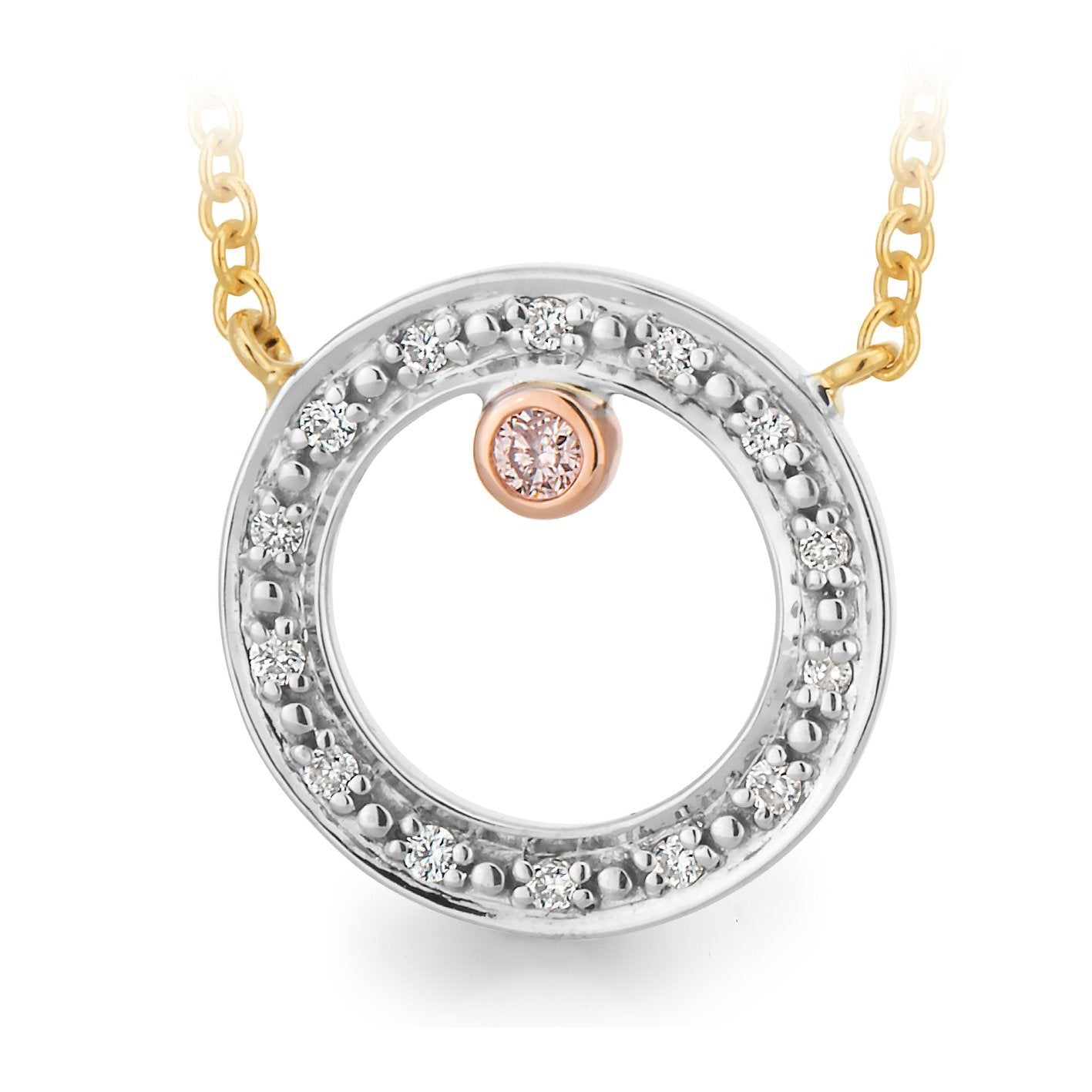 PINK CAVIAR 0.043ct Pink Diamond Necklet Pink Caviar in 9ct White, Yellow & Rose Gold