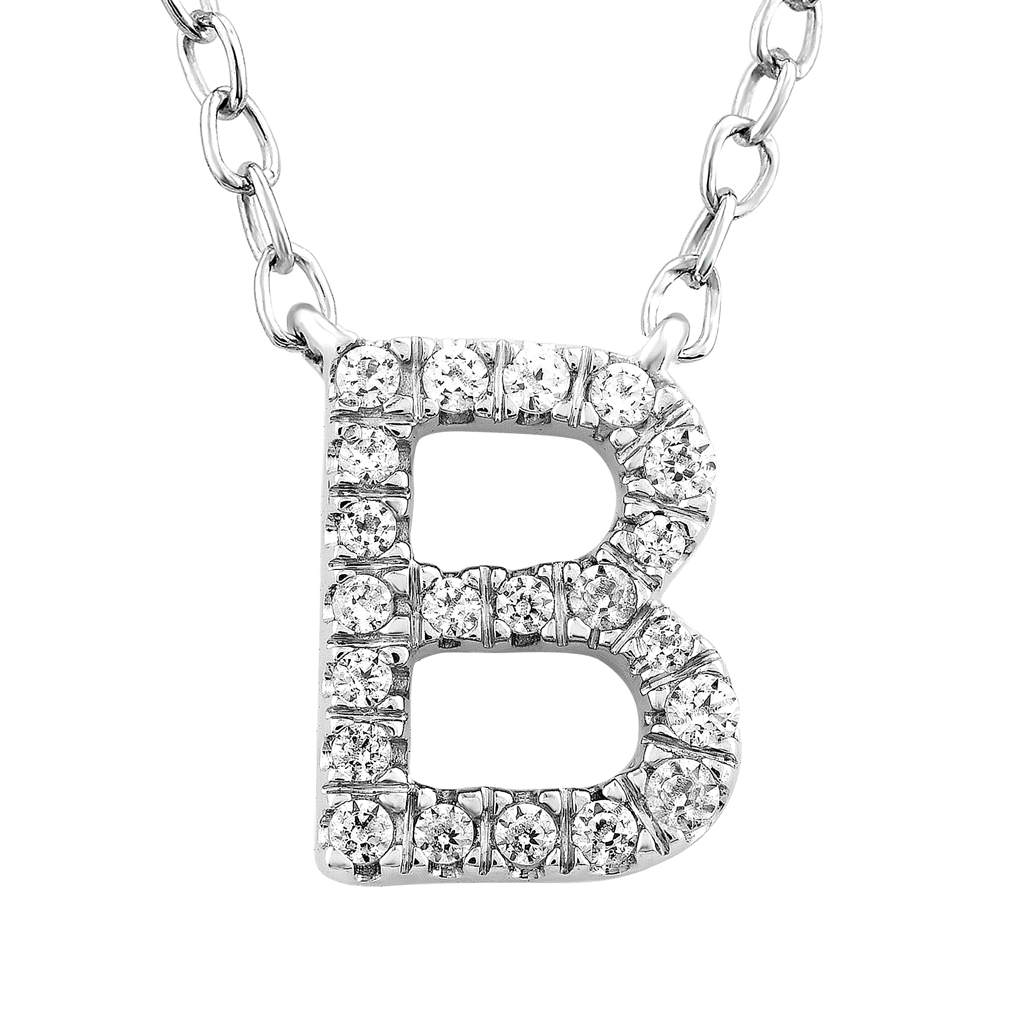9ct White Gold Diamond Initial 'B' Necklace