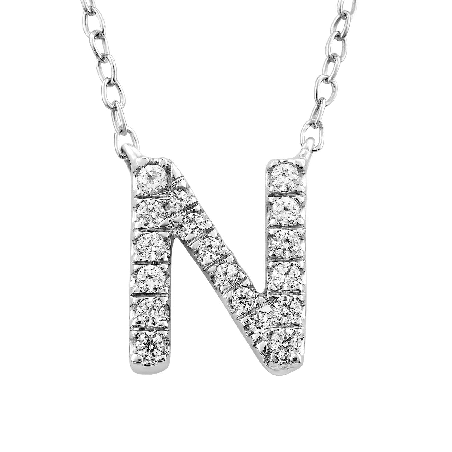 9ct White Gold Diamond Initial 'N' Necklace