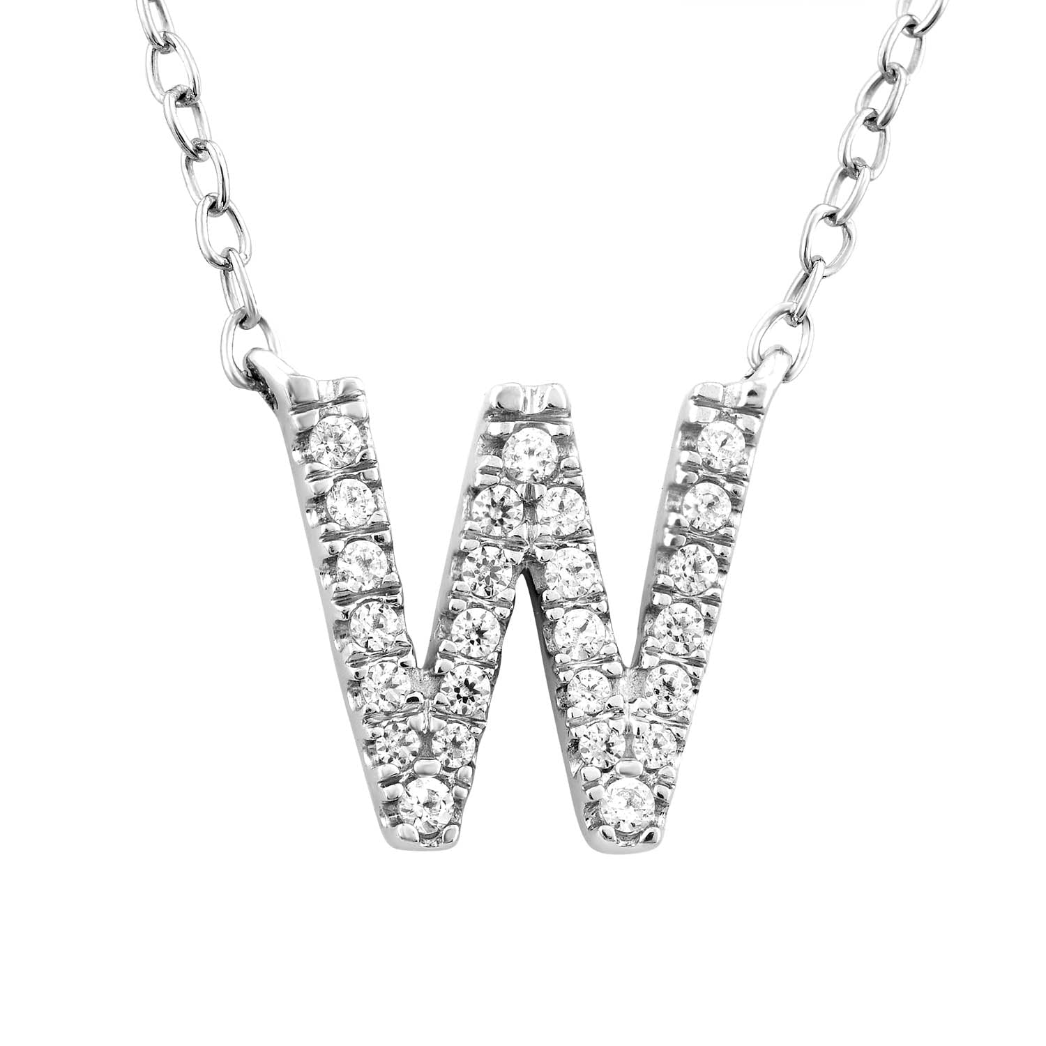 9ct White Gold Diamond Initial 'W' Necklace