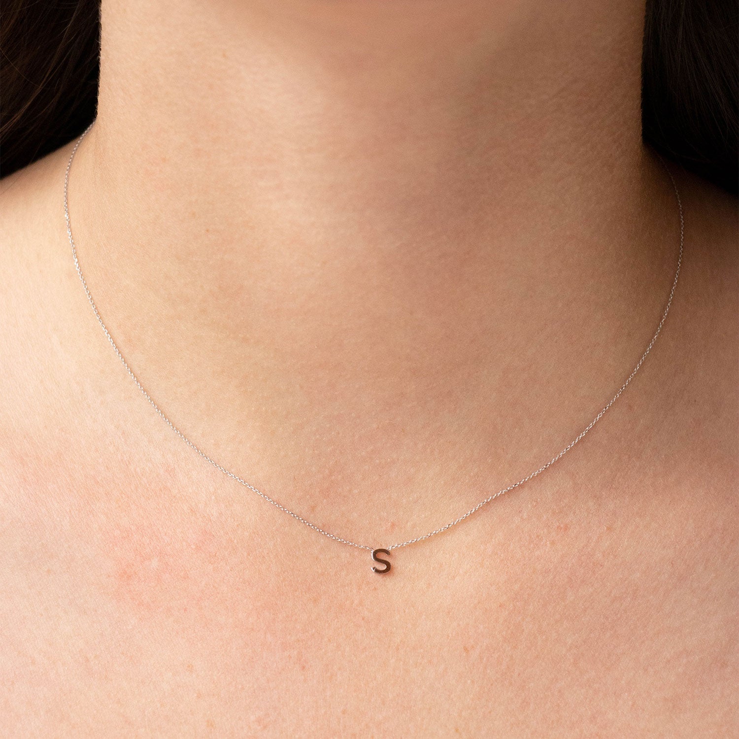 9ct White Gold 'S' Petite Initial Adjustable Letter Necklace 38/43cm